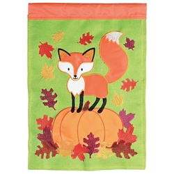 Fall Fox Pumpkin Burlap Applique on this Magnolia Garden, garden flag.