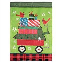 Christmas Wagon Burlap Applique Garden Flag by Magnolia Garden.