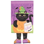 Halloween Black Cat Crazy Legs Applique on this Magnolia Garden garden flag