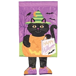 Halloween Black Cat Crazy Legs Applique on this Magnolia Garden garden flag