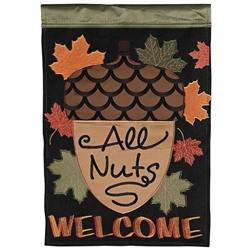 Fall Acorns All Nuts Welcomes Applique on this Magnolia Garden, garden flag.