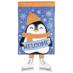 Welcome Penguin Crazy Legs Applique on this Magnolia Garden garden flag