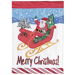 Santa Christmas Sleigh Applique on this Magnolia Garden, garden flag.