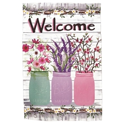 Welcome Jars Of Flowers on this Magnolia Garden standard house flag.