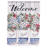 Welcome Red White And Blue Blooms on this Magnolia Garden standard house flag.