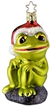 Merry Ribbit Glass German Ornament hand carved and hand painted. Made in Germany.