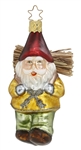 Busy Gnome Glass German Ornament hand crafted and hand painted. Made in Germany.