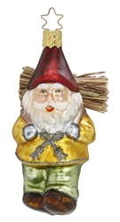 Busy Gnome Glass German Ornament hand crafted and hand painted. Made in Germany.