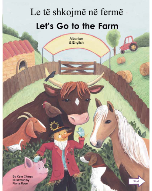 Let's Go to the Farm Bilingual Board Book for Preschool in English with Spanish, Arabic and more.