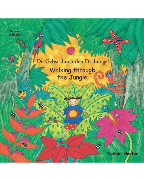 Walking Through The Jungle - Bilingual Children's Book available in Arabic, Burmese, Dari, Farsi, German, Italian, Pashto, Spanish, Tamil, and many other languages. Fun story for diverse classrooms.