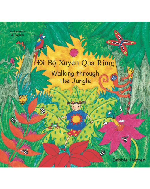 Walking Through The Jungle - Bilingual Children's Book available in Arabic, Burmese, Dari, Farsi, German, Italian, Pashto, Spanish, Tamil, and many other languages. Fun story for diverse classrooms.