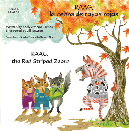 RAAG, the Red Striped Zebra - Spanish English bilingual book also available in Arabic, Chinese, Malayalam, Ukrainian, Dari and more. A charmingly illustrated story about friendship and learning to balance emotions.