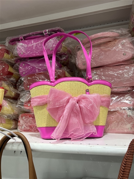 Bamboo Style Handbag with Matching Colored Ribbon