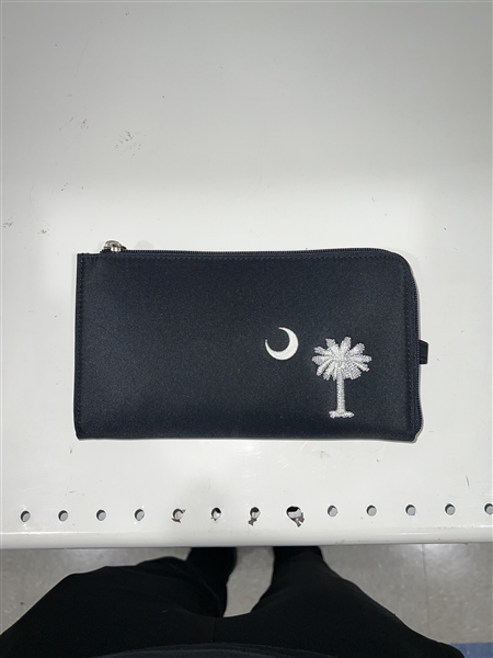 White Embroidered Palm Tree & Crescent Moon Easy To Clean Navy Blue Continental Wallet