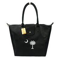 White Embroidered Palm Tree & Crescent Moon Easy To Clean Black Handbag