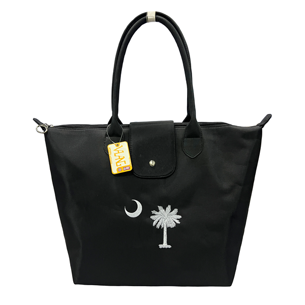 White Embroidered Palm Tree & Crescent Moon Easy To Clean Black Handbag