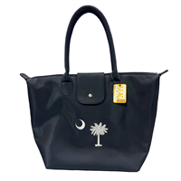 White Embroidered Palm Tree & Crescent Moon Easy To Clean Navy Blue Handbag