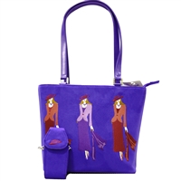 Fashion Embroidered Purple Faux Leather & Suede Small Tote Handbag