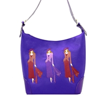 Fashion Embroidered Purple Faux Leather & Suede Satchel Handbag