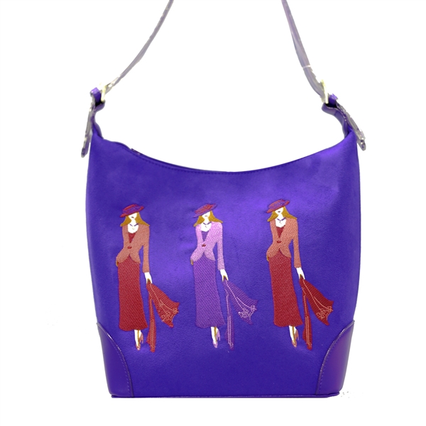 Fashion Embroidered Purple Faux Leather & Suede Satchel Handbag