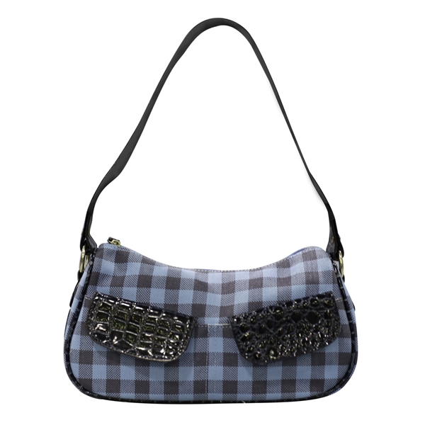 Fashion Checkered Faux Leather Croc Print Satchel Handbag