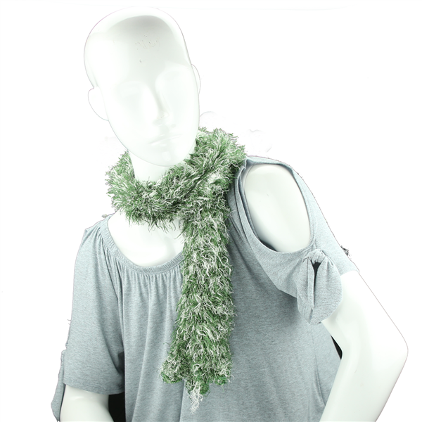 Green & White Fuzzy Acrylic 5 Way Scarf