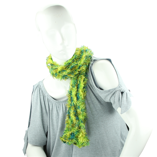 Greens & Yellow Fuzzy Acrylic 5 Way Scarf