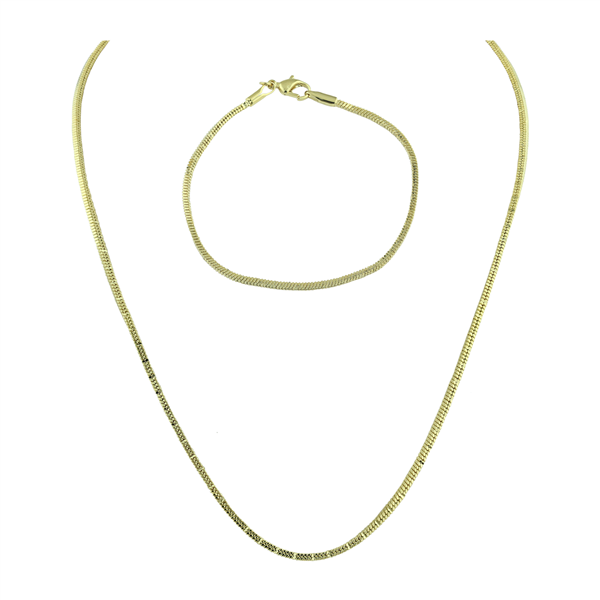 Gold Smooth Cut Snake Chain Bracelet & Necklace Set