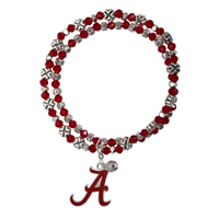 College Fashion Crystal University of Alabama Logo Charm Double Layered Stretch Bryton Bracelet