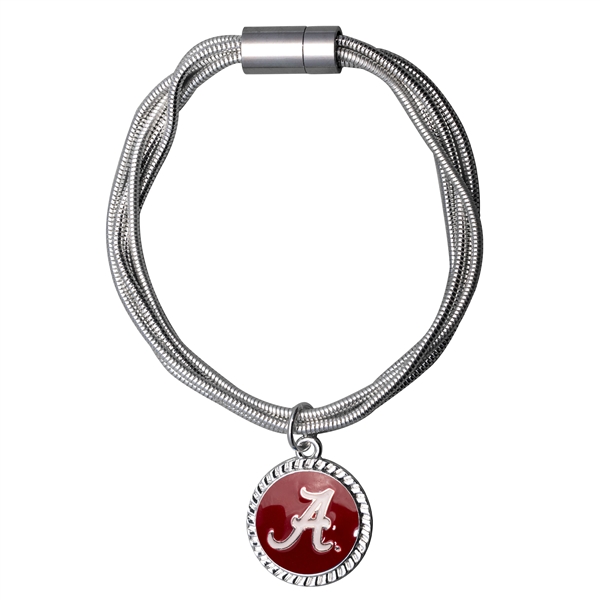 College Fashion University of Alabama Logo Charm Multi-Layered Snake Chain Pop Clasp Burma Bracelet