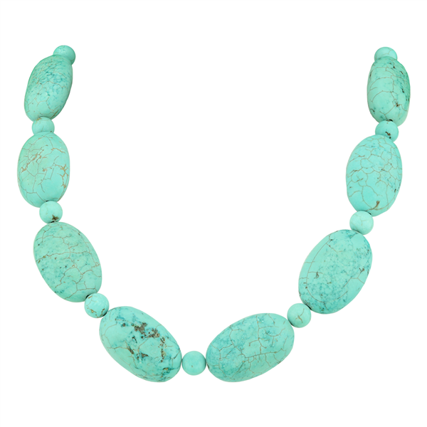 Ethnic Chic Turquoise Crackled Beaded Stone Silver Necklace