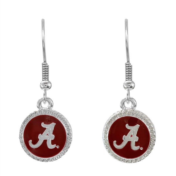 University of Alabama Team Colored Round Logo Charm Fish Hook Earrings