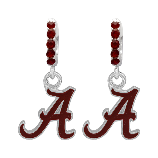 College Fashion Crystal University of Alabama Logo Charm Cuff Hoop Dangle Earrings