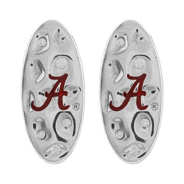 University of Alabama Crystal Hammered Oval Shaped Post Earrings