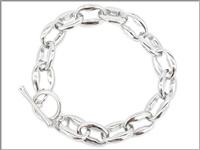 Rhodium Silver Toned Linked Chain Toggle Clasp Bracelet