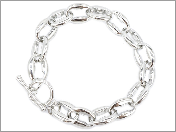 Rhodium Silver Toned Linked Chain Toggle Clasp Bracelet