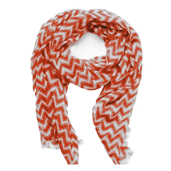 Fashion Burnt Orange, Light Grey & White Chevron Striped Fringed Scarf