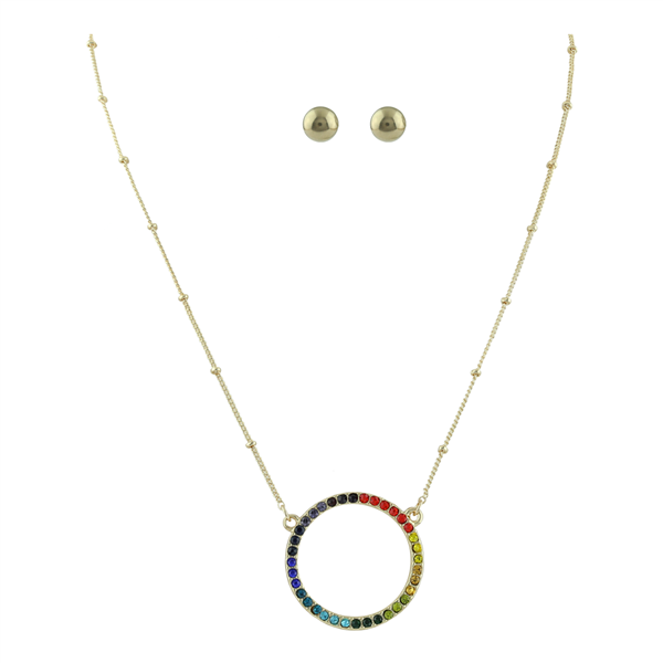 Rainbow Open Circle Gold Necklace Set