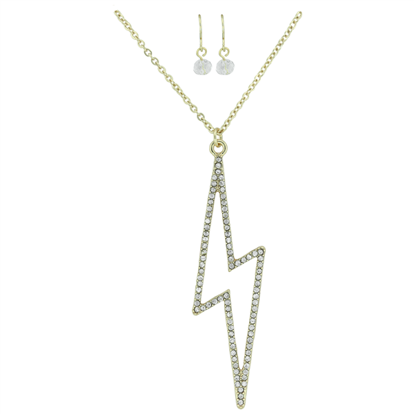 Stylish Fashionable Electrifying Crystal Lightning Bolt Gold Necklace Set