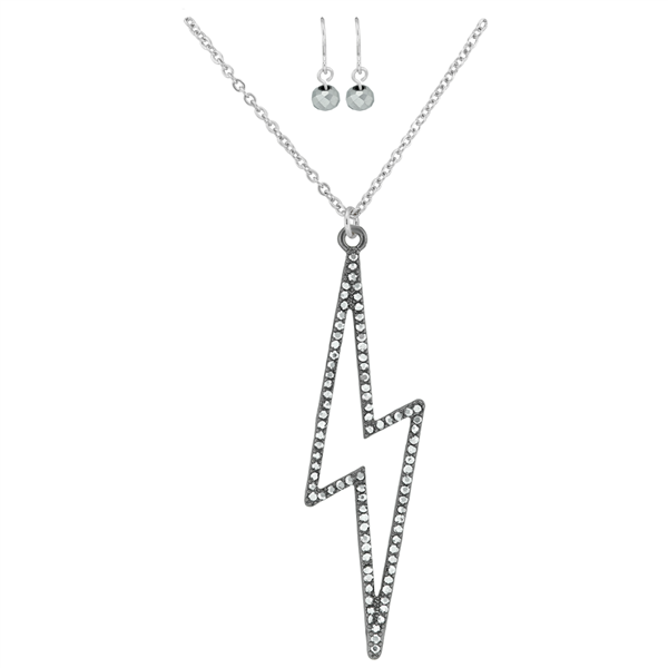 Stylish Fashionable Electrifying Crystal Lightning Bolt Silver Necklace Set