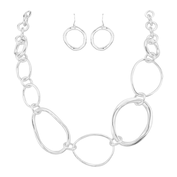 Simple Chic Stylish Ellipse Shaped Linked Silver Fish Hook Necklace Set