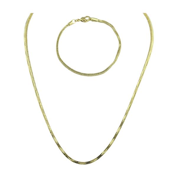 Gold Diamond Cut Snake Chain Bracelet & Necklace Set