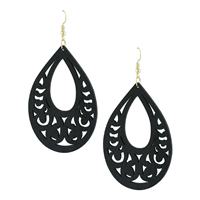 Black Faux Wood Laser Cut Oval Shaped Wholesale Earrings