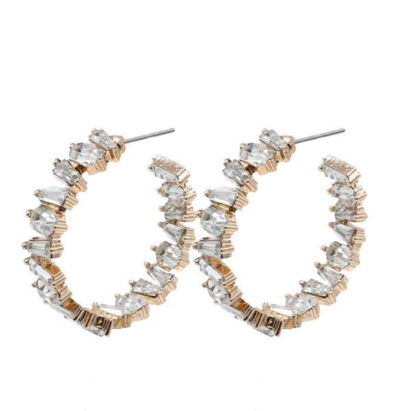 Fashion Tapered Diamond Baguette Crystal Gold Tone Huggie Stud Earrings