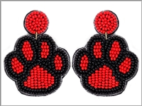 Fashion Paw Print Red & Black Seed Bead Post Dangle Earrings