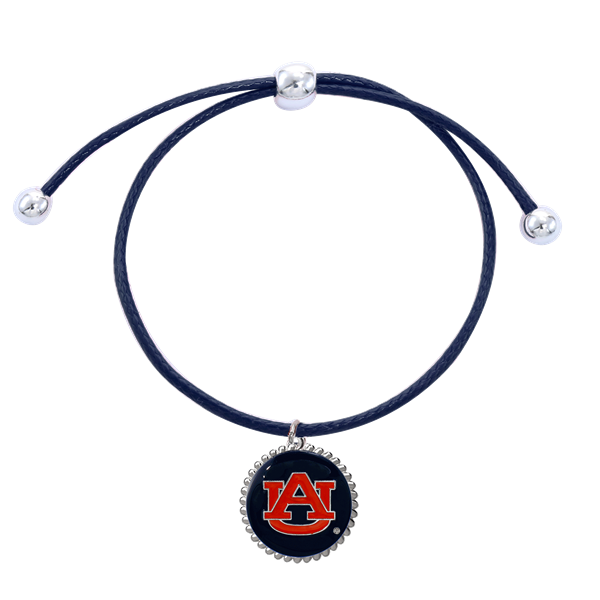 Auburn University Team Colored Round Logo Charm Navy Blue 8" Diameter Thin Nylon Slider Bracelet