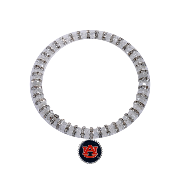 Auburn University Team Colored Round Logo Charm & Crystals Stretch Bracelet