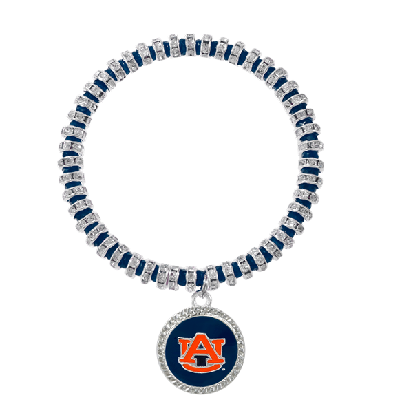 College Fashion Team Colored Crystal Auburn University Logo Charm Stretch Bracelet