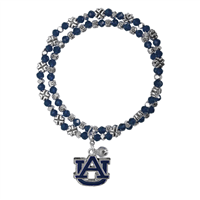 College Fashion Crystal Auburn University Logo Charm Double Layered Stretch Bryton Bracelet