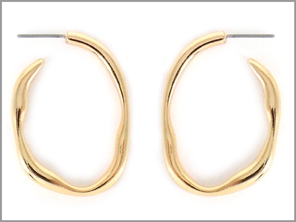 Gold Toned Metal Wavy Open Hoop Earrings